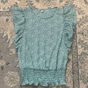 Pleione Teal Ruffle Sleeve Blouse